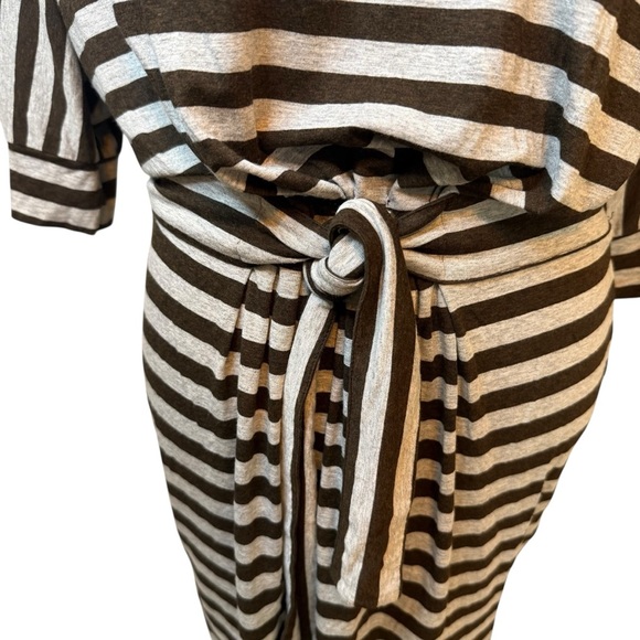 Vince | Gray & Brown Striped Knit Dress with Tie at the Waist | Sz S - Picture 2 of 9